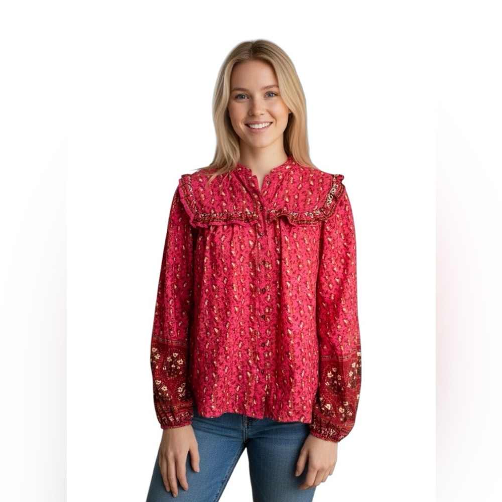 Joie cotton prairie core boho chic bohemian long sleeve shirt